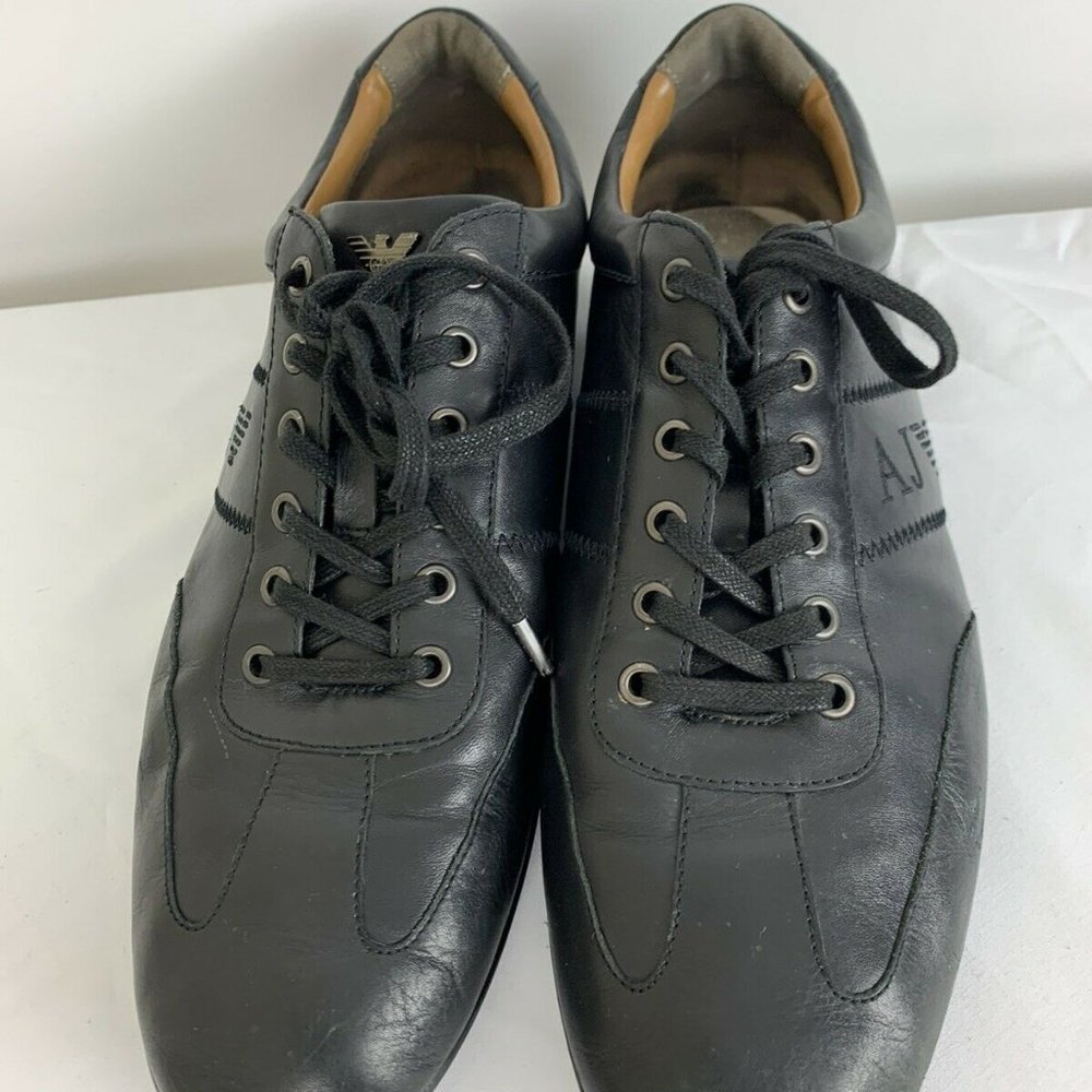 Armani jeans sneakers trainers black leather size 11.5 shoes